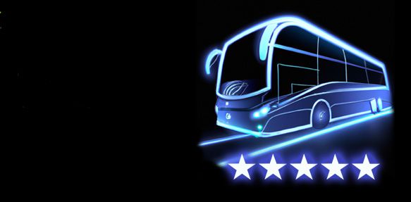 vector image of a neon bus with five stars beneath