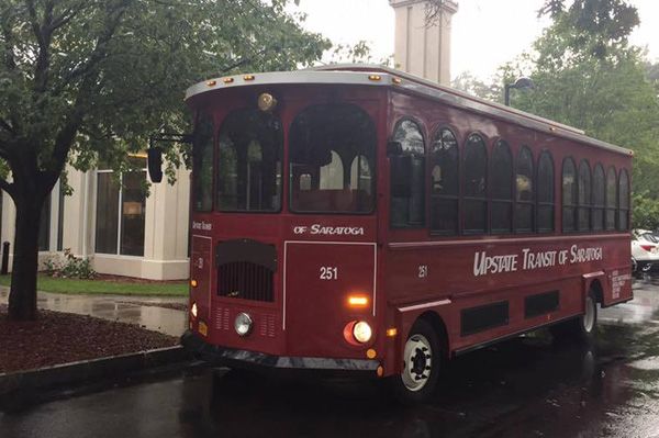 Trolley parked in a park